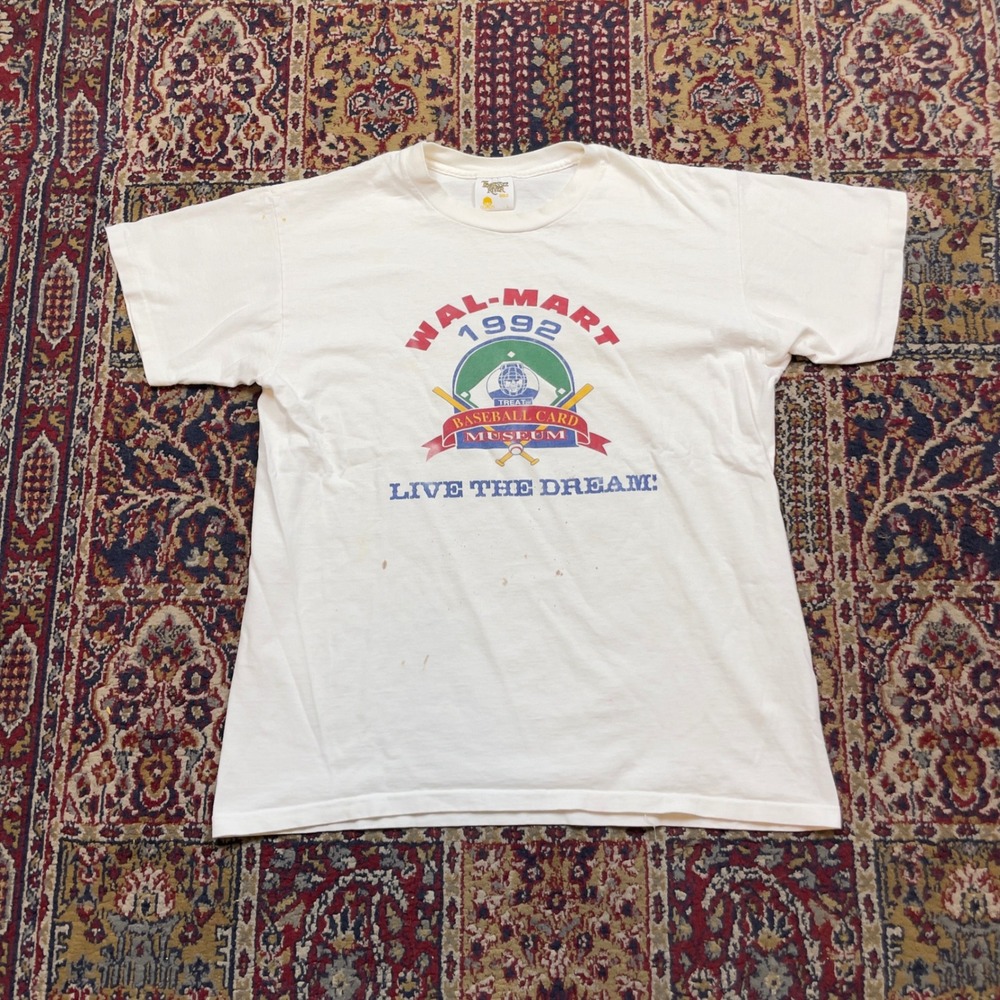 VTG Rare 1992 Wal-Mart Baseball Card Museum T-Shirt L Single Stitch USA White - Picture 1 of 7